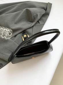 优雅新月形腋下单肩包，女士时尚休闲纯色腋下包 - 黑色 - 查看 8