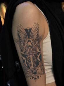 1 Piece, Angel Coming, Revolutionary Technology Tattoo, Semi Permanent Tattoo Patch, Magic Tattoo, Temporary Tattoo, Fake Tattoo, Waterproof, Realistic Tattoo, Juice Tattoo Patch, Can Last For 7 To 15 Days. - Black - View 3