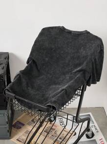 Shwiy Men's Washed Black Short Sleeve T-Shirt, Minimalist Dystopian Style Suitable For Daily, School, Casual Wear, Emo, 2000s Style - Black - View 8