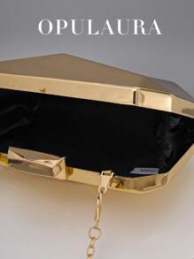 OpulAura Glitter Metal Mini Box Banquet Clutch Charming, Elegant And Luxurious Evening Dress Matching Bag High-End Geometric Box Dinner Bag Women's Clutch For Evening Use Suitable For Formal Parties/Dances/Fashion Cocktail Parties/School Opening Parties/Weddings/Dates And Other Occasions Delivery Chain Can Be Carried Crossbody Or On Shoulder, Prom Bag For Party, Clutch Bag For Wedding