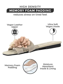 Women's Fashion 3D Flower Decorated Flat Sandals, Beige, Open Toe, Suitable For Beach, Travel, Party Wear, Comfortable Ladies Flat Slip-On Sandals, Suitable For Summer, Autumn, Back To School, Valentine's Day - Apricot - View 3