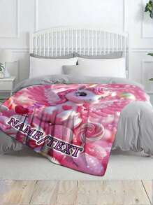Lightweight Cartoon Unicorn HD Print 1pc Custom Name Flannel Throw Blanket - Soft And Warm Digital Printing Fleece For Sofa, Bed, Travel, Livingroom, Office, Couch And Bed - Great Gifts For Family Or Friend