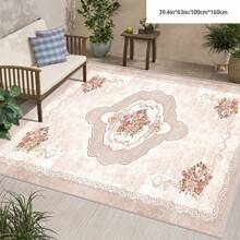 [5mm Thickness Crystal Velvet Flocked Bottom] 1pc Geometric Floral Pattern Carpet - Waterproof, Anti-Slip, Absorbent, Machine Washable, Soft Comfortable Mat, Suitable For Kitchen, Living Room, Bedroom, Hallway, Bathroom, Laundry Room - Easy To Clean, Carpet For Home Decor