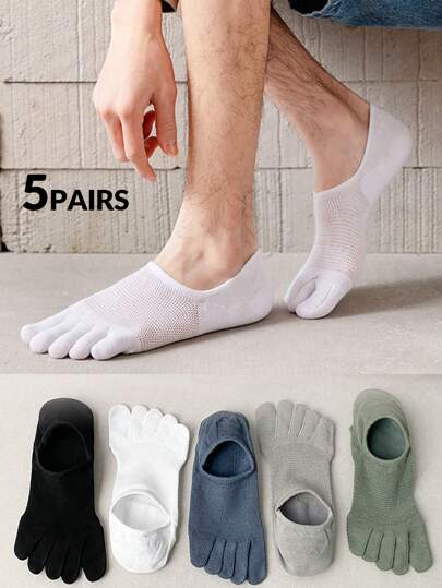 1/5 par herrtunn mesh andningsbara fotledsstrumpor, fukttransporterande lågskurna osynliga båtstrumpor för män, utomhussporter delade tå korta strumpor