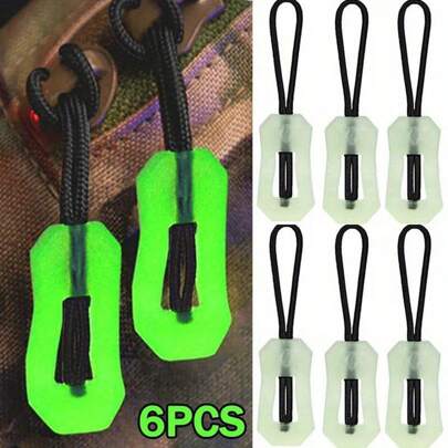 Set de 6 cordones luminosos para cremallera, juego de tiradores de cremallera que brillan en la oscuridad para evitar la pérdida