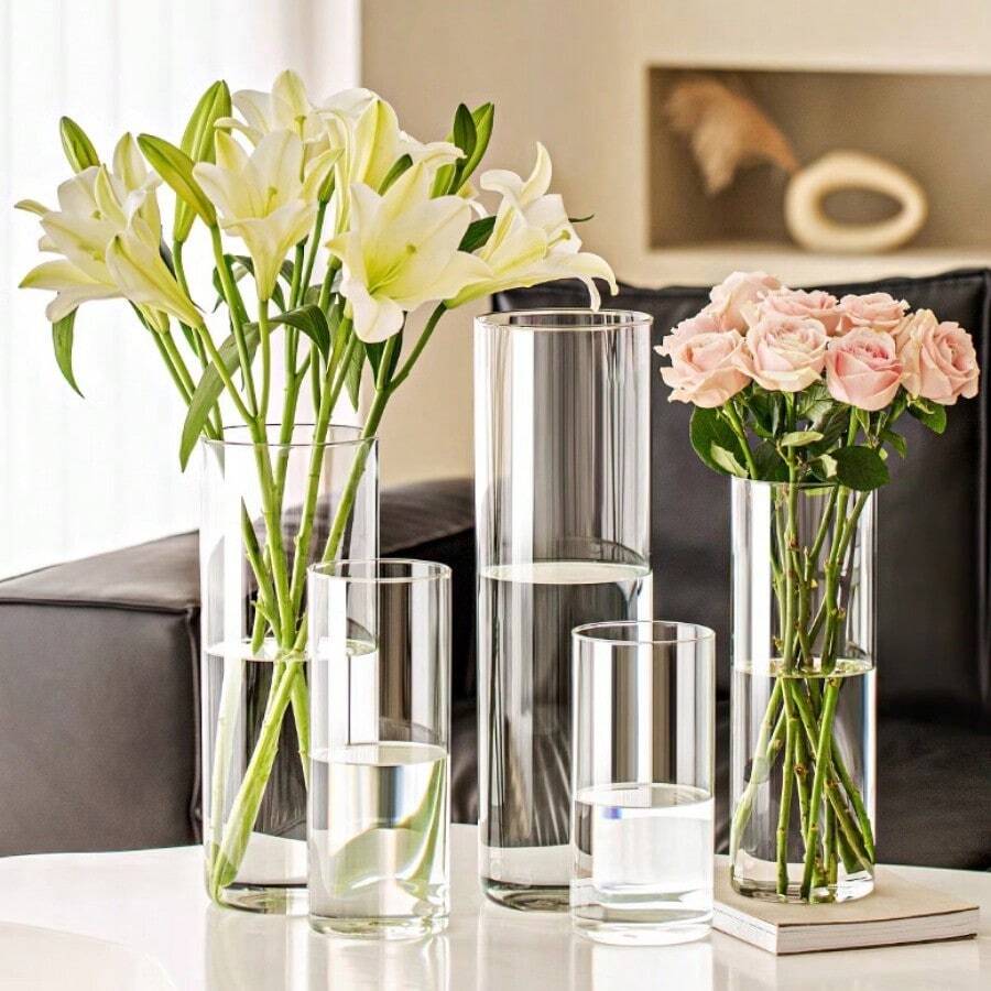 Nietłukący się wysoki plastikowy wazon cylindryczny, przezroczysty wazon huraganowy odpowiedni na różne festiwale, wystrój domu i hydroponikę - Przezroczysty - Zobacz 1