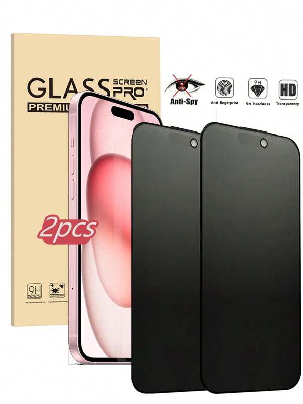 2 piezas de protector de pantalla de vidrio templado con privacidad, compatible con Apple 16e, 16, 16 Pro, 16 Pro Max, 16 Plus, 15 Pro Max, 14, 13, 12, 11, XS Max, XR, 7, 8 Plus, regalo antiespia para cumpleaños, familia, amigos, accesorios de teléfono