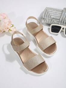 Women's Summer Glitter Open Toe Slip On Flat Sandals, Lightweight & Comfortable Plus Size Slip-On Casual Slippers