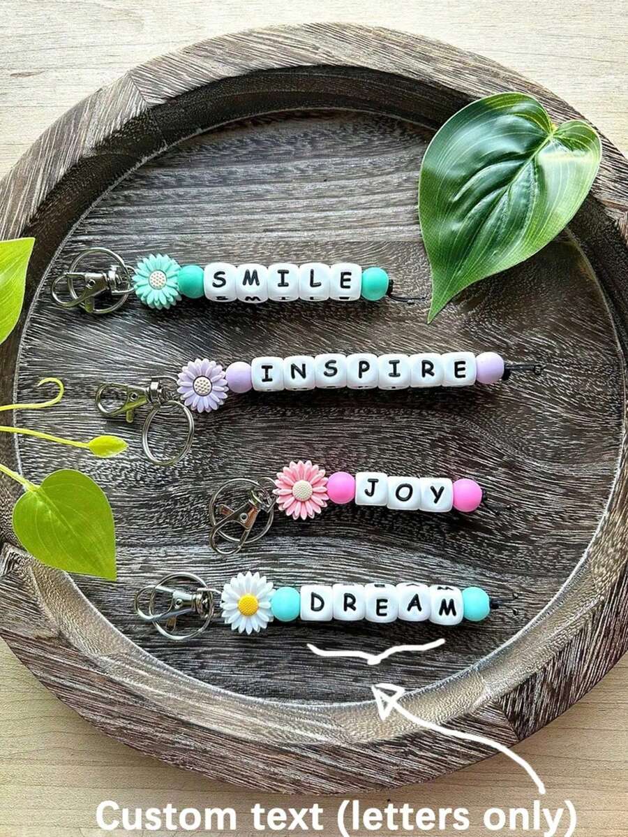 1pc Customized Silicone Bead Keychain, Personalized English Letters, Name Keychain, Bag Accessories, Unique Customized Gifts - Silicone Keychain - View 1