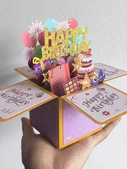 بطاقة عيد ميلاد قابلة للطي 3D قطعة واحدة بألوان بنفسجي أسود ذهبي لعيد الميلاد ال- 16 / 18 / 40 / 50 / 60 مع مذكرة وظرف، هدايا اعياد الميلاد للبالغين للبنت، الزوج، الزوجة، الرجال، النساء، الأم