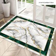 [5mm Thickness Crystal Velvet Flocked Bottom] 1pc Geometric Floral Pattern Carpet - Waterproof, Anti-Slip, Absorbent, Machine Washable, Soft Comfortable Mat, Suitable For Kitchen, Living Room, Bedroom, Hallway, Bathroom, Laundry Room - Easy To Clean, Carpet For Home Decor