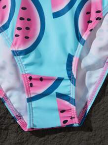 Tween Girls Bowknot & Watermelon Print Swimwear Set