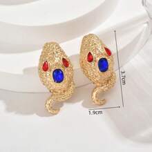 1 Pair Fashionable Exaggerated Bohemian Gothic Snake Shaped Rhinestone Earrings