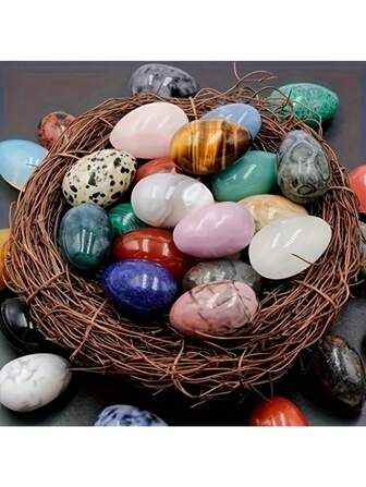 10pcs Natural Agate Egg-Shaped Stones, Polished Crystal Stones, Compact Egg Form, Colorful Tiger's Eye Stone, Suitable For Seasonal Decor And Other Natural Stones, Handmade (Random Assortment) Easter