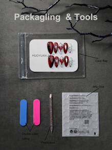 Transform Your Nails With 10pcs Almond Shape Japanese Style Red White Valentine's Day Heart Creative Full Coverage Fake Nail Set European Style Butterfly Sweet Love Funny Full Cover Acrylic False Nail Kit For Women And Girls Nordic With 1pc Mini Nail File & 1 Sheet Adhesive Tabs