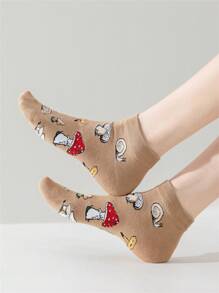 Women's Small Mashroom Pattern Comfort Mid-Cuff Low Cut No Show Holiday Spring&Summer Socks