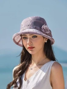 1pc Camellia Flower Casual Elegant Embellished Bucket Hat, Breathable Sun Protection For Spring, Summer & Autumn - Multicolor - View 6