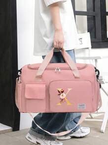 Oxford Cloth Material, Fashionable Style, Wet & Dry Separate, Adjustable Shoulder Strap, Multi-Pocket Storage, Large Capacity Multifunctional Black Travel Bag, Handbag, Crossbody Bag, Shoulder Bag, Separate Space For Storing Shoes, Suitable For Vacation, Travel, Fitness, Exercise, College Bag For School School Accessories School Stuff - Pink - View 9