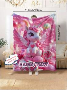 Lightweight Cartoon Unicorn HD Print 1pc Custom Name Flannel Throw Blanket - Soft And Warm Digital Printing Fleece For Sofa, Bed, Travel, Livingroom, Office, Couch And Bed - Great Gifts For Family Or Friend