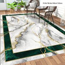 [5mm Thickness Crystal Velvet Flocked Bottom] 1pc Geometric Floral Pattern Carpet - Waterproof, Anti-Slip, Absorbent, Machine Washable, Soft Comfortable Mat, Suitable For Kitchen, Living Room, Bedroom, Hallway, Bathroom, Laundry Room - Easy To Clean, Carpet For Home Decor