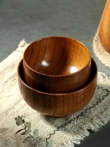 1pc/2pcs Natural Jujube Wood Bowl Set, Household Rice Bowl, Soup Bowl, Vintage Japanese Style Eating Noodle Bowl - Multicolor - View 4
