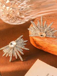 1 对夸张水晶星爆设计耳环，简约时尚休闲日常佩戴 - 銀色 - 查看 4
