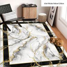 [5mm Thickness Crystal Velvet Flocked Bottom] 1pc Geometric Floral Pattern Carpet - Waterproof, Anti-Slip, Absorbent, Machine Washable, Soft Comfortable Mat, Suitable For Kitchen, Living Room, Bedroom, Hallway, Bathroom, Laundry Room - Easy To Clean, Carpet For Home Decor