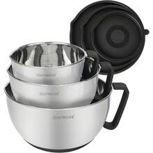 Stainless Steel Non-Slip Mixing Bowls With Pour Spout, Handle And Lid, Set Of 3, Black