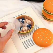 1pc Pill Case In Hamburger Shape, With Multiple Compartments For Easy Medication Organization. Ideal For Travel, Home, And Office Use. Its Compact Design Ensures Portability, Perfect For Storing Daily Pills, Vitamins, And Supplements.