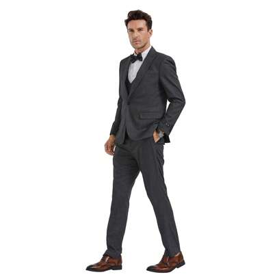 Mens 3pc Suit Skinny Fit Peak Lapel Solid Textured Jacket With Matching Solid Vest  Pants For Weddings, Graduations, Prom, Etc