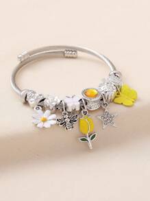 1 件优雅百搭时尚奢华手工珍珠水晶星蝴蝶郁金香菊花皇冠设计手镯，适合作为派对、聚会、夜总会、旅行、休闲装的礼物 - 鬱金香 - 查看 5