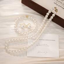 3pcs/Set Fashionable Minimalist Cute Crystal Material Pearl Earrings,Bracelet And Necklace Jewelry Set For Women, Suitable For Daily Wear, Party And Banque - Three Piece Suit - View 1