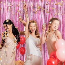 1/2/3 包粉色铝箔流苏窗帘派对装饰，粉色金属丝窗帘派对背景，门饰彩带，闪光彩带流苏背景生日装饰 - 深粉紅色 - 查看 4