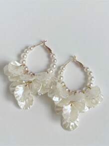 1 par de pendientes elegantes vintage con metal, perla, concha acrílica y borlas, pendientes personalizados elegantes para mujeres, regalo para boda, fiesta, cumpleaños, aniversario