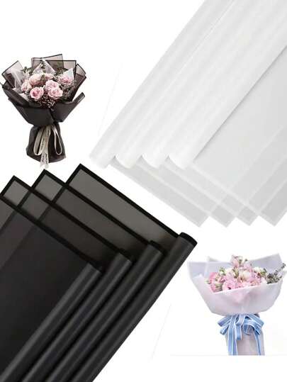 20 st. lyxigt blommigt presentpapper - platt vikt, vattentätt, dubbelsidigt, prydt med eleganta roséguldkanter - vibrerande rosa, svartvitt, utsökta blombukettmönster, perfekt för bröllop, födelsedagar, blomsteraffärer, gör-det-själv-pyssel, vinterfester och presentinslagning.