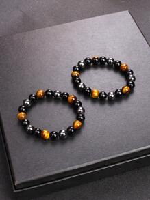 1pc Natural Triple Protection Health Bracelets For Men Women Black Obsidian Hematite Tiger Eye Beads Bracelets Men For Magnetic Soul Jewelry Black Obsidian Hematite Triple Protection Bracelet 10MM Beads Set Blue Tiger Eye Beads Stone Bracelets For Men Women