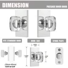 Crystal Glass Passage Door Knobs Interior, Modern Polished Chrome Door Knobs Heavy Duty For Closet Hallway