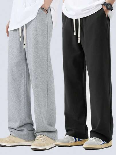 2pcs/Set Men Casual Straight Leg Pants, Loose Fit Minimalist Versatile Sweatpants, Spring/Autumn, Fall Clothes