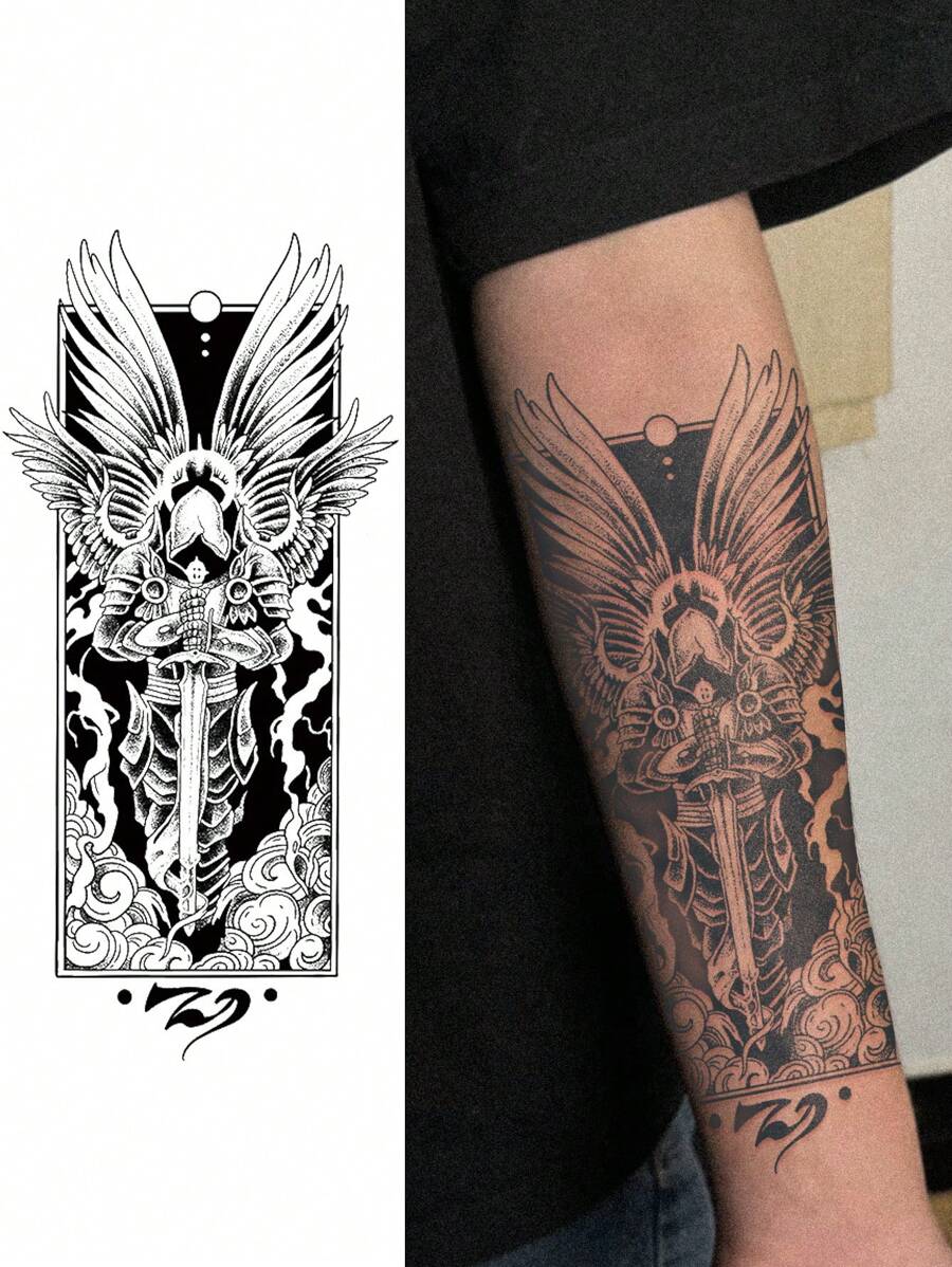 1 Piece, Angel Coming, Revolutionary Technology Tattoo, Semi Permanent Tattoo Patch, Magic Tattoo, Temporary Tattoo, Fake Tattoo, Waterproof, Realistic Tattoo, Juice Tattoo Patch, Can Last For 7 To 15 Days.