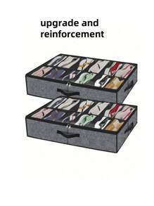 1pc 10/12-Compartment Foldable Cloth Shoe Storage Box With Transparent Lid, Dual Handle Transparent Window Storage Bag For Under Bed, Closet, Bedroom, Dorm, Space Saving Bedroom Accessory