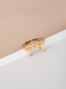 1pc Cute Simple Alloy Geometric Bowknot Adjustable Ring, Girl Jewelry