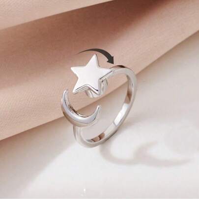 1 pieza Anillo giratorio con estrella y luna, joyería antiestrés para mujer
