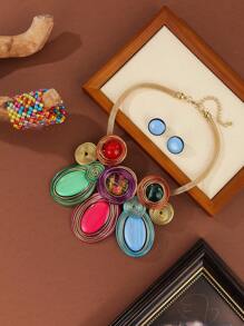 夸张多层手工串珠编织波西米亚风、欧式风、中东风、韩式风晚宴派对假日女士铝线树脂项链耳环手链套装 - 彩色 - 查看 3