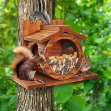 Wood Squirrel Feeder, Squirrel Feeders For Outside Winter, Wooden Chipmunk Feeder For Corn, Peanuts, Durable Box Easy To Fill With The Roof Can Be Opened