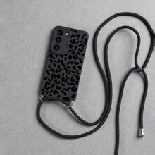 兼容 Galaxy 和 Apple 手机壳，带不对称黑色豹纹图案，S24 S23 Ultra 挂绳链式保护壳，兼容 Apple 和可拆卸肩带项链挂绳硅胶奢华保护透明软壳防水防震防摔防刮 - 彩色 - 查看 1