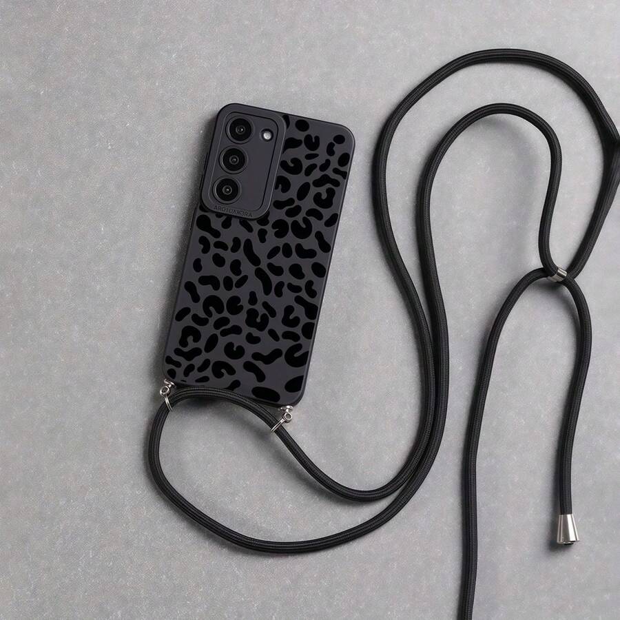 兼容 Galaxy 和 Apple 手机壳，带不对称黑色豹纹图案，S24 S23 Ultra 挂绳链式保护壳，兼容 Apple 和可拆卸肩带项链挂绳硅胶奢华保护透明软壳防水防震防摔防刮 - 彩色 - 查看 1