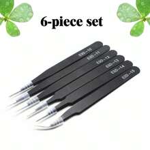 6 Pcs Stainless Steel ESD Precision Tweezers, Multipurpose Fine Tip Bent Tweezers Anti-Static Tweezers For Phone Repair, Eyelash Extension, Nail Art, DIY Small Items Picking, Tools For Men
