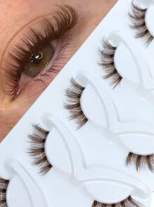 5 paar bruine halve wimpers, doorzichtige band, dunne valse wimpers, kattenogen, natuurlijke look, donzige nepwimpers, mangawimpers, cosplay, feestclub, dagelijkse make-up (02)