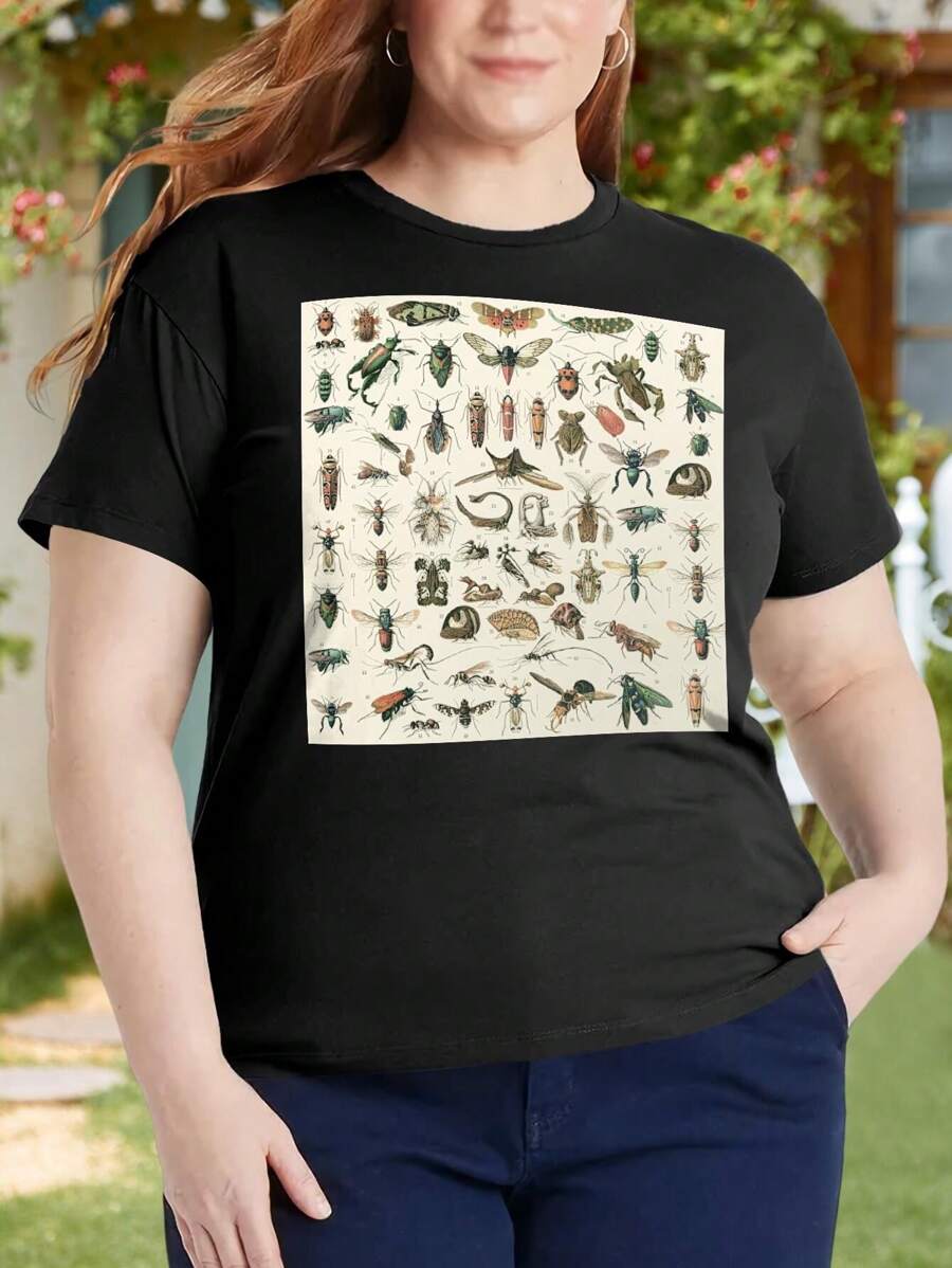 Big Size Women's Insect Oversize Women Large Size Women's T-Shirts Ants Beetles Bugs More - Black - View 1