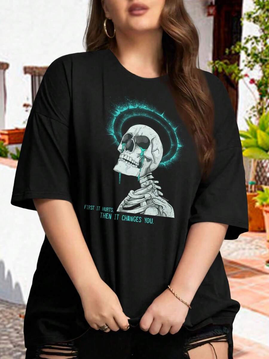 So The Story Goes Pain Hurt Life Quotes Oversize Women T-Shirt For Women (Big Sizes) - 黑色 - 查看 1
